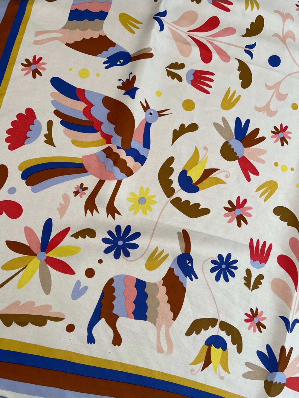 FRAAS 100% Mulberry Silk Scarf Multicolor Bird/Animal Folk-Art Print 34X34" GUC